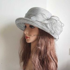 2023 New Organza Flower Sun Hats Ladies Wedding Party Floppy Summer Hats Church Hat per le donne Anti-UV Travel Beach Hat L230620