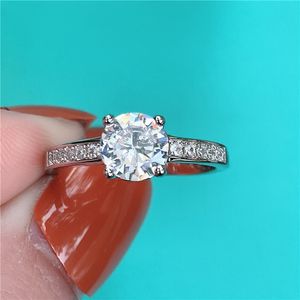 Solitaire 1CT Lab Diamond Promise Ring 925 Sterling Silver Engagement Wedding Band Rings for Women Bridal Party Jewelry Gift