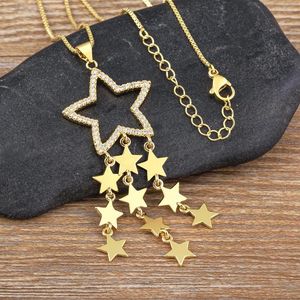 Kedjor Aibef Star Heart Shape Necklace Gold Plated Choker Chain Tassels Pendant For Women Copper Cz Jewelry Lucky Birthday Patry Gift