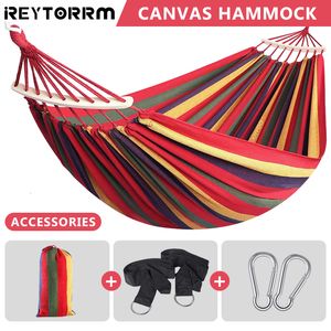 Portaledges Outdoor Canva Camping Hammock 240*150cm Upgraded Thickened Hammock With Two Anti Roll Balance Beam Hanging Chair Garden swings 230619