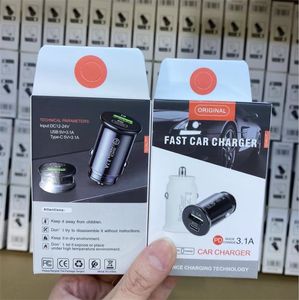 3.1A High Speed Dual Ports PD USB Car Charger Quick Charge 3.0 Fast Charging For iPhone 13 12 11 Samsung Huawei Xiaomi Type C Mobile Phone Charger with box