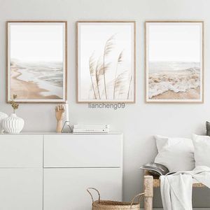 Neutral Beach Poster Aesthetics For Wall Art Mural Pampas Grass Canvas Painting Picture Artwork For Minimalist Home Room Decor L230620