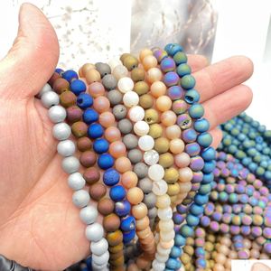 Loose Gemstones 8Mm Druzy Agate Crystal Round Beads 48Pcs Dursy Quartz Organic Gemstone Spherical Energy Stone Healing Power For Jew Dhdya