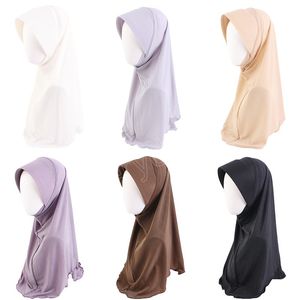 Hijab feminino com boné de viseira anexado cobertura de pescoço turbante cachecol hijab gorro lenços muçulmanos turbante instantâneo chapéu de oração ramadã