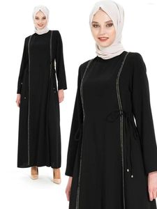 Etnik Giyim Ramazan Eid Moda Rhinestone Müslüman Elbise İpeksi Yumuşak Çöp Musulmane Abaya Zarif Arap İbadet Servisi WY1484