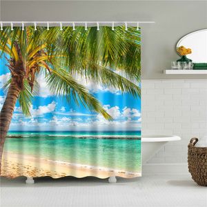 Curtain Shower Curtains Washable Beach Scene 120x180 3D Digital Landscape Printed Waterproof Bathroom Bath Polyester Fabric 230619