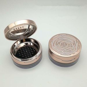 30 g tom runda dubbelskikt Löst pulverfodral burk Rose Gold Cosmetic Powder Compact Bottle With Grid Puff Mirror F393 Geapl