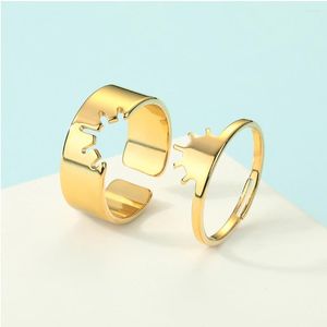 Cluster Rings 2sts Celestial Sun Promise Par Open for Women Girls rostfritt stål Friendship Matchande alternativ ringälskare kit