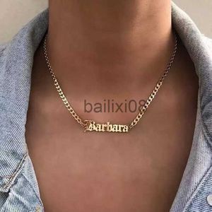 Anhänger Halsketten VishowCo Benutzerdefinierte alte englische Halskette für Frauen Edelstahl Gold Halsband kubanische Kette personalisierte Namen Halskette für Männer Geschenk J230620