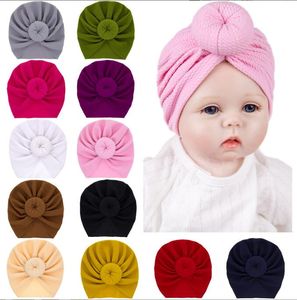 Baby Indian Hat Newborn Bowknot Flower Beanie cap Solid color infant wraps Turban Cute kids Headwrap Headdress children Hair Accessories