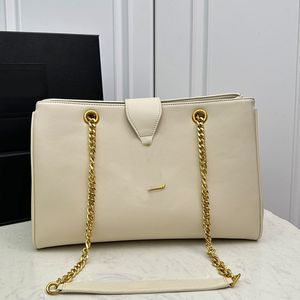 Sacola de compras Bolsas de corrente Bolsa de couro genuíno Bolso interno com zíper Ferragens douradas Bolsos de grande capacidade Bolsas femininas de ombro