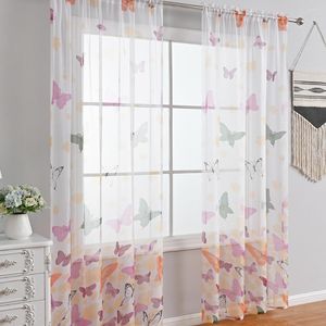 Curtain Transparent Curtain Sheer Privacy Window Drapery vardagsrum Semi Panel Sovrum tryckt