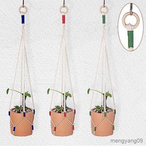 Planters POTS BOMOLLE REP HANGING Flower Pot Net Handmade Macrame Plant Hanging Basket Modern Style Plant Hanger för balkong inomhus R230620