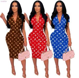 Casual Dresses Women's Casual Dress 2023 Summer New Print Deep v Tight Sexy Short Sleeved Designer Brand Women's