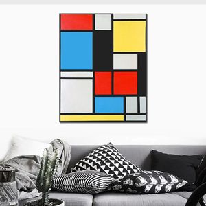 Contemporary Abstract Art on Canvas Composition in Blue Red and Yellow Textured Handmade Oil Painting Wall Decor