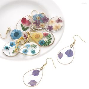 Dangle Earrings Oval Clear Flat Framed Pressed Real Dried Flower Daffodil Petal Resin Pendant Earring Daisy Blossom Hook