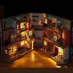 Doll House Accessories DIY Book Nook Shelf Insert Kits Miniature Dollhouse With Furniture Room Box Time Alley Bookends Japanese Store Toys Kids Gifts 230619