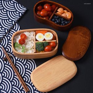 Dinnerware Sets Wooden Lunch Box Picnic Japanese Bento For School Kids Set With Bag&Spoon Fork Chopsticks Round Square