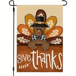 1pc, Fall Thanksgiving Garden Flag 12x18 Inch Double Sided For Outside Burlap Give Thanks Turkey Seasonal Autumn YardDecoration