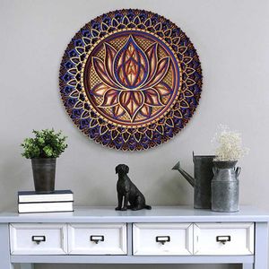 Datura Iron Art Decoração Flor de Lótus Mandala Wall Art Metal Artesanato Estilo Boêmio Decoração Mural Plana L230620