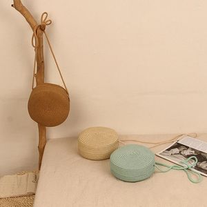 Evening Bags Round Straw Bag Women Woven Beach Crossbody For Ladies Cute Shoulder Rattan Handmade Knitted Candy Color Small Handbag