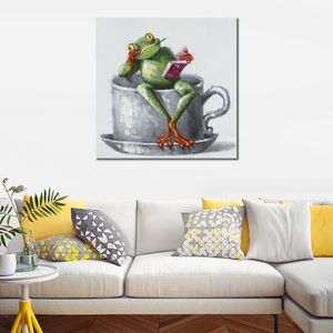 Abstract Canvas Art Frog Alert Handcrafted Oil Painting Modern Decor for Studio Apartment