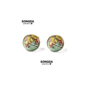 Gemelli Songda Vintage Earth World Map Gemelli Globe Planet Art P O Camicia a cupola in cristallo per uomo Gemelos personalizzato Drop Dh3Nm