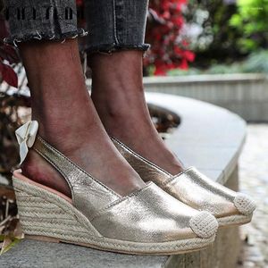 Sandalen Mode Frauen Espadrilles Zurück Riemchen Wedges Schuhe 2023 Sommer Plattform Abdeckung Zehe Galdiator Casual Vintage Frau Gold