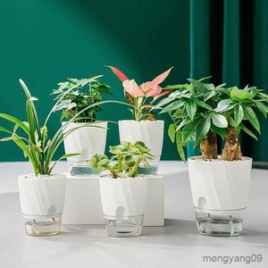 Planters Pots Transparent Automatic Water-Absorbing Lazy Flowerpot Hydroponics Aloe Herbs African Violets Pots Self Watering Planter R230620