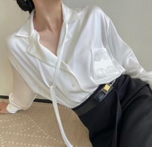 Designer Shirt Long Sleeve Tops For Women Elegant Women Solid Black White Silk Blouse Couple Wear Mens T Shirts FZ2404011