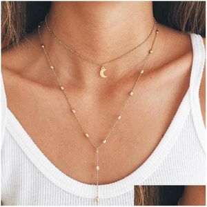 Strands Strings Mtilayer Moon Bead Chain Colar Item Pendant Sequin Jewelry For Women Gifts Drop Delivery Colares Pendan Dhxz2