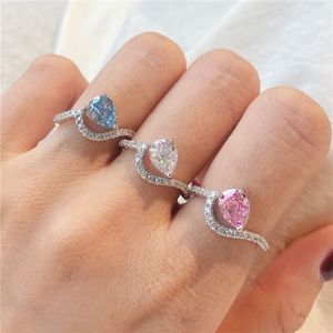 Moda 8A Zirconia Goccia d'acqua S925 Anello in argento sterling Designer per donna Rosa blu Amore Fidanzamento Nozze Anelli con diamanti in oro Gioielli di lusso Confezione regalo Taglia 5-9