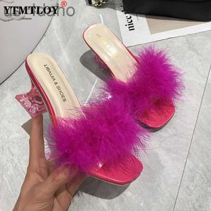 Terlik Kadın Terlik Yaz Yeni Moda Stiletto Sandalet Açık Ayak Tip Yüksek Topuk Zapatillas Mujer Casa Sapatos Feminos Fur Sandles J230620