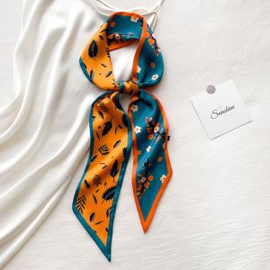 Scarves Long Skinny Scarf For Hairbands Women Fashion Floral Print Neckerchief Bag Ribbon Lady Accessories Silk Hair Ties