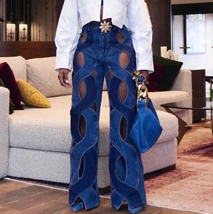 Nuovi jeans da donna Streetwear scava fuori per le donne pantaloni casual a zampa dritta incrociata in denim pantaloni a gamba larga