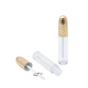 Transparent Plastic Empty Makeup Lipgloss Bottle, Clear Hollow Gold Bullet Shaped Lip Gloss Tube, Lipstick Package F3036 Takll