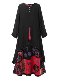 Kleider in Übergröße 5XL Plus Size Kleid Damen Sommer Langarm Vintage Druck Patchwork Elegantes Kleid Baumwolle und Leinen Maxi Lange Kleider 230620