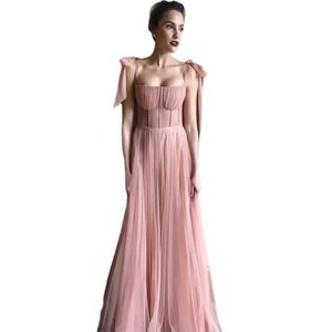 Skönhetsklänningar aftonklänningar båge tyll formella festklänningar rosa långa klänningar prom klänning mantel de soiree vestido congo