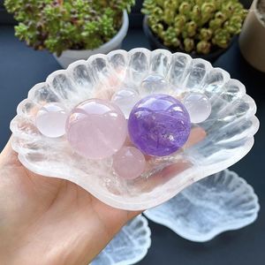 Jewelry Pouches Natural Clear Quartz Crystal Shell Shaped Bowl Hand-Carved Animals Holder Sphere Stand Decor Healing high quality