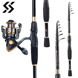 Komora kołowa pręta Sougayilang Telescopic Fishbo Combo 1,8 m 2,1M 2,4M Włókno węglowe i 5,5 1 131BB Spinning Fishing Rech Zestaw połowowy PESCA 230619