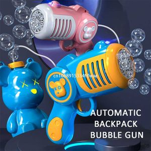 Sand Play Water Fun 10 Holes Electric Automatic Cartoon Bear Gun BubbleBag Summer Outdoor Beach Bubbles Machine Packar Children's Toys For Kid R230620