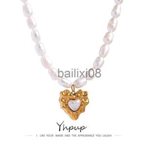 Подвесные ожерелья YHPUP Heart Pendant Colar Searle Элегантная натуральная пресноводная жемчужная цепья из нержавеющей стали украшения женский подарок J230620