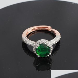 Cluster Rings Classic Round Opening Com Green Zircon Luxury Dainty Jewelry For Women Wedding Anniversary Gifts Wholesale Drop Delive Dhbrx