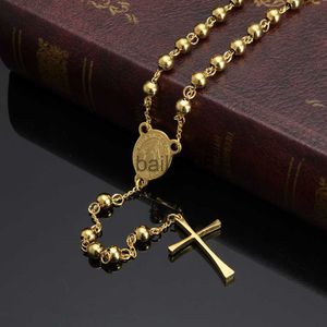 Collane con ciondolo Gesù Croce Ciondolo Collana Acciaio inossidabile Colore oro Per le donne Gioielli cristiani religiosi Rosario perline Regali semplici J230620