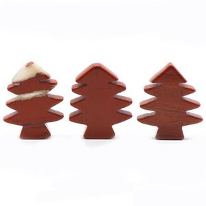 Colares com Pingente 3 Peças Jaspe Vermelho Pedras de Cristal de Cura Mini Árvore de Natal Ornamento de Mesa Pedra de Bolso Decoração de Escritório em Casa D Dh4Hf