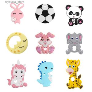 Sunrony 1pc Silicone Teether Cartoon Animals Moon Rabbit Food Grade Pendants DIY Pacifier Chain Accessories Baby Molar Toys L230518