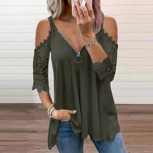 Women's Blouses Womens Sexy V Neck Collar Zipper Solid Short Sleeve Fold Casual Blouse Tops Poplin Shirt