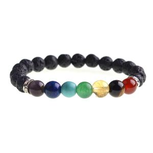 Beaded 7 Chakra Gems Crystal Black Lava Energy Volcanic Stone Aura Healing Nce Harmonious Feng Shui Bracelet Unisex Drop Delivery Dhyje