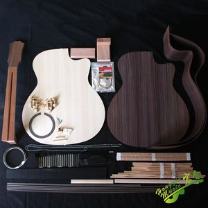 Outdoor-Taschen A-Grade-Akustikgitarren-Bausatz, Decke aus massiver Fichte, Rückseite aus Rosenholz, Mahagoni-Hals, zum Selberbauen 230620