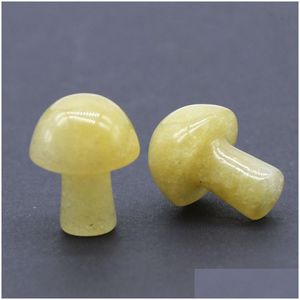 Loose Gemstones 20Mm Mushroom Shaped Gemstone Statue Figurine Carved Yellow Jade Mushrooms Crafts For Healing Chakra Reiki Ncing Dhv5D